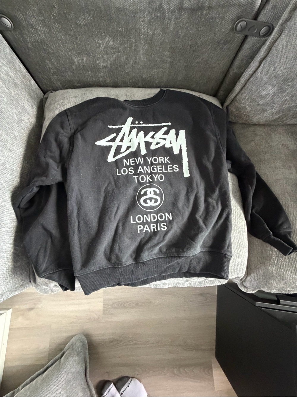Stussy Black Crewneck with White Logo Script